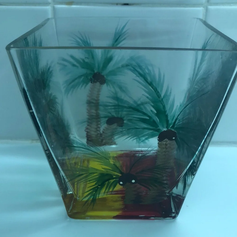 Tropical Palm Glass Vase • 4” x 4” x 4”